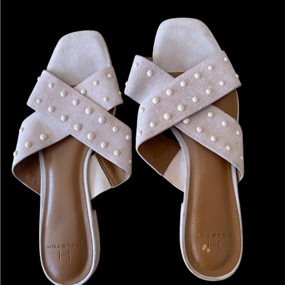 Halston Heritage Women's pink leather Studded Sandals size 8 new